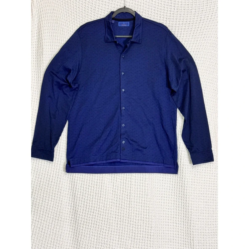 David Donahue Mens Button Down Shirt Blue Pattern Long Sleeve Cotton‎ Large